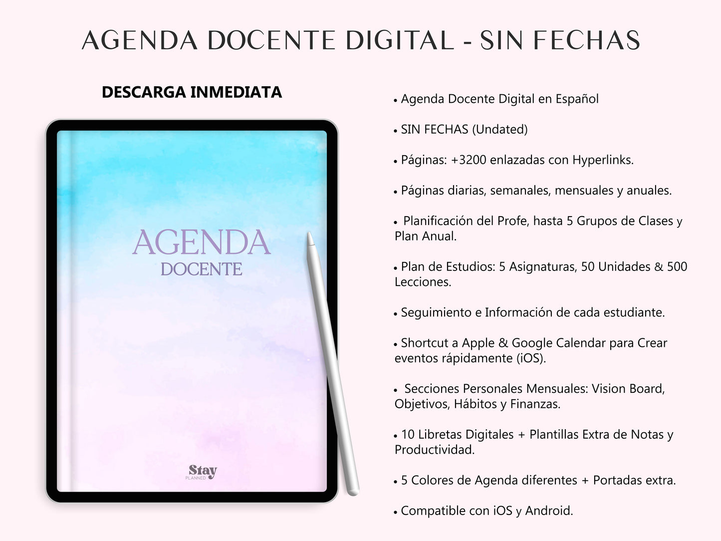 Agenda Docente Digital SIN FECHAS (ESPAÑOL)